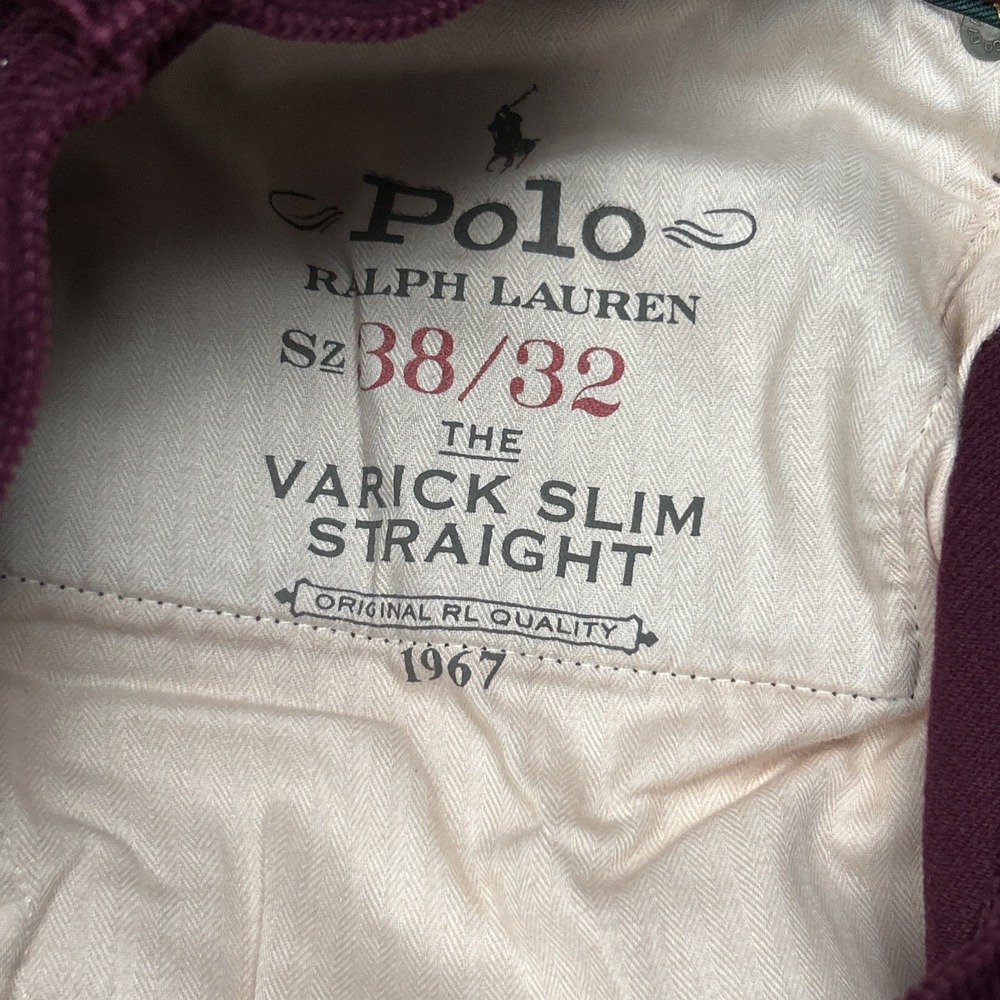 Polo Ralph Lauren Pants Mens 38 Maroon Varick Slim Straight Corduroy Chino 38x32 - Picture 5 of 10